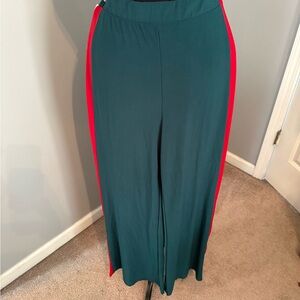 Stylish Green Pants with Red Stripes
